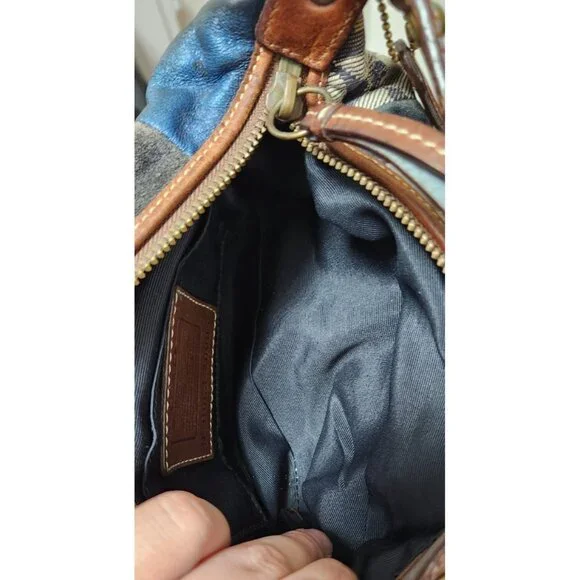 COACH Patchwork Denim Flower Print Accessory Pouch Mini Bag Indigo